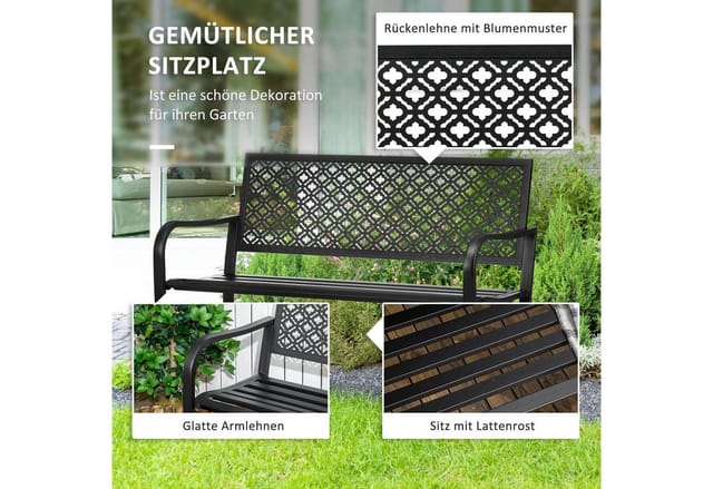Outsunny Gartenbank Wetterbeständig mit Rückenlehnen Blumenmuster