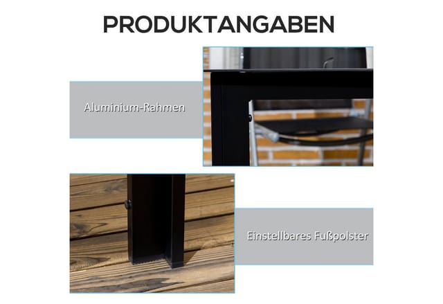 Outsunny Gartentisch mit Glastischplatte Wetterbeständig Leicht Abwischbar