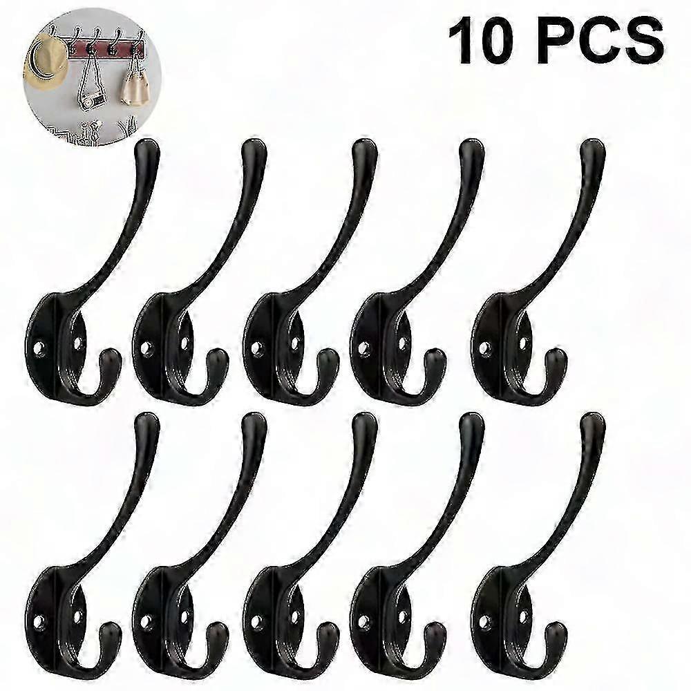 Set Mit 10 Retro-wandhaken Aus Schmiedeeisen, Stabile Doppelhaken Für Mäntel, Vintage-industrie-garderobe, Solide Wandmontage, Modell Gx20241211564