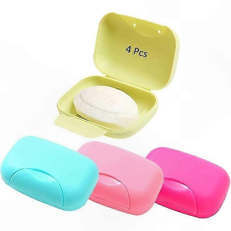 Set Mit 4 Seifendosen Aus Kunststoff Mit Deckel, Große Größe, Bonbonfarben, Ideal Für Camping Und Reisen.
