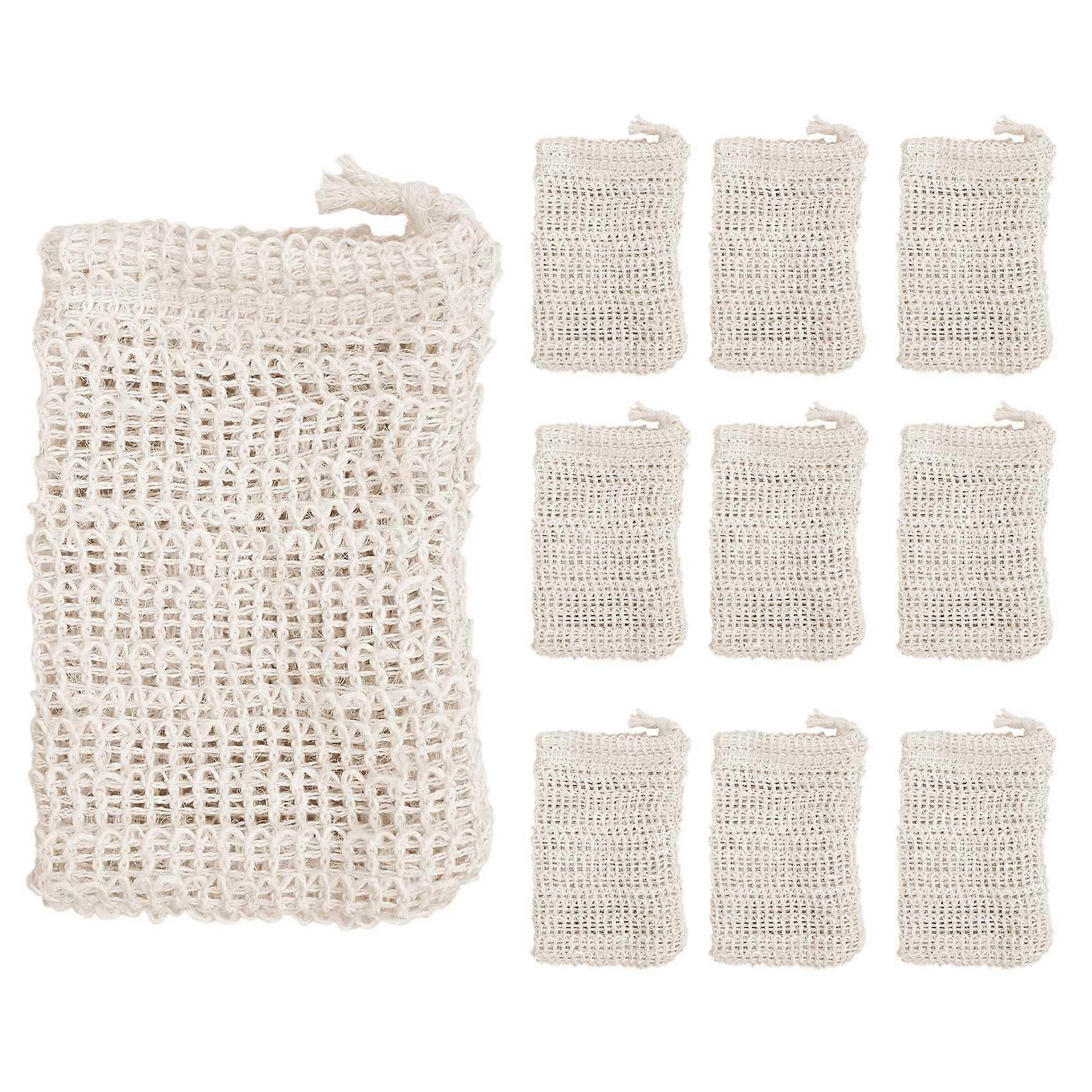 Set Bestehend Aus 10 Seifenbeuteln Aus Natursisal, Wiederverwendbarem Peelinghandschuh, Umweltfreundlicher Seifenschale, Weichem Reibungsnetz, Aufbewahrungstasche Fürs Badezimmer, 180 Cm
