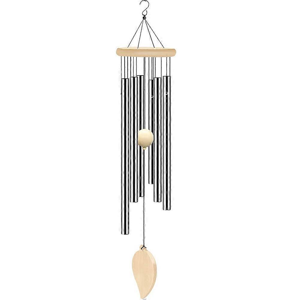 Silbernes Windspiel Mit Haken Und 6 Röhren, Außendekoration Für Garten, Haus, Terrasse, Beruhigender Klang, Set Aus Hängenden Glocken.