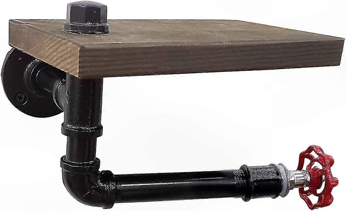 Toilettenpapierhalter Mit Holzablage Und Gusseisenrohr, Industriedesign Fürs Badezimmer