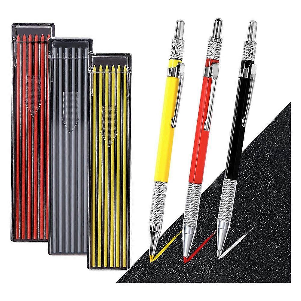 Set Aus 3 Mechanischen Zimmermannsbleistiften Mit Integriertem Anspitzer, Robustes Markierungswerkzeug Für Holz Und Metall, Feine Spitze, Für Den Professionellen Einsatz Und Heimwerker, Praktisches Se