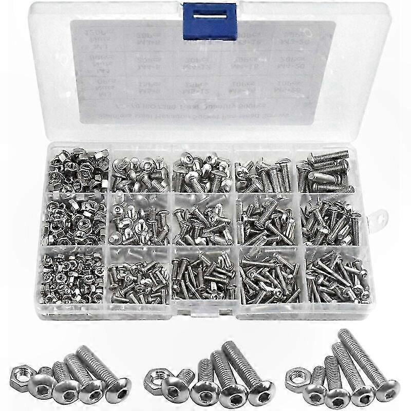 Packung Mit 500 Edelstahlschrauben Und -muttern, M3, M4, M5 Mit Innensechskantschrauben, 8 Mm–20 Mm Gewinde, Befestigungsschrauben Mit Sechskantmuttern Für Verschiedene Anwendungen