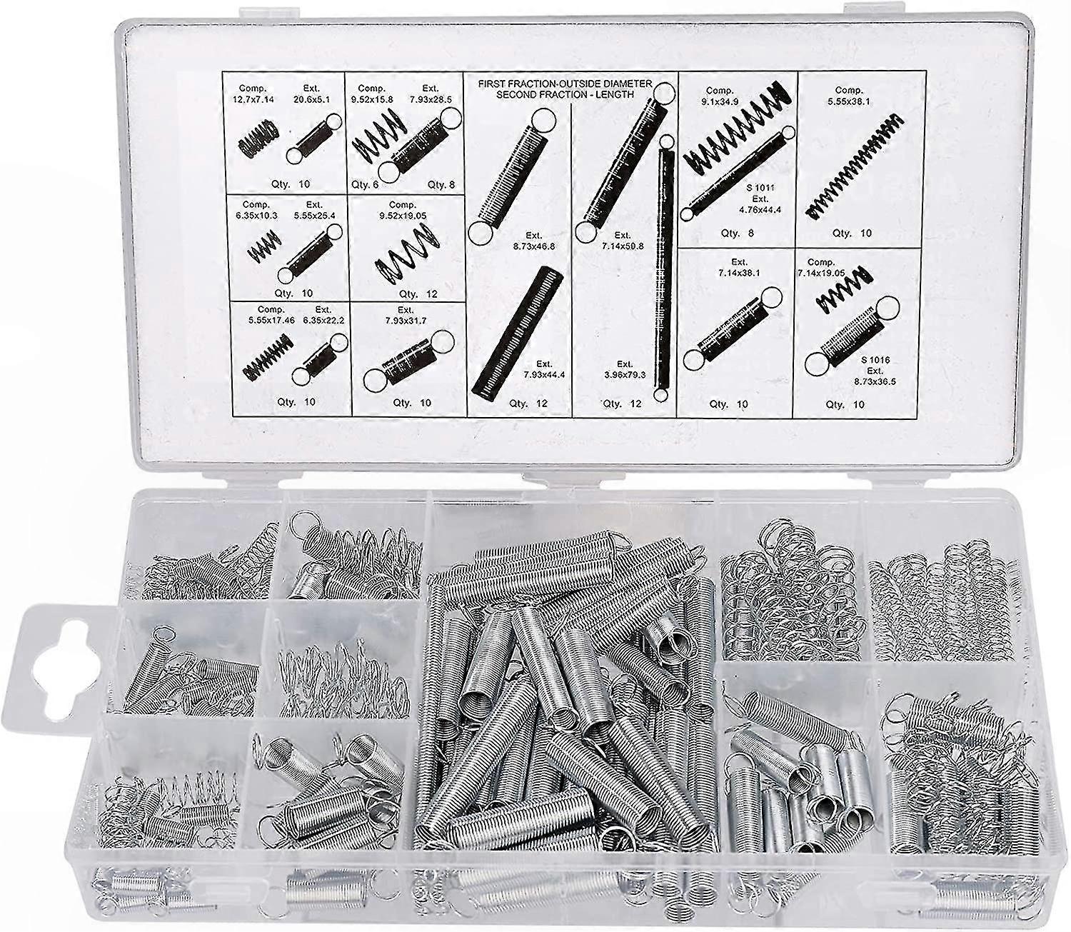 Packung Mit 200 Verzinkten Stahlfedern In 20 Verschiedenen Größen, Ideal Für Druck- Und Zugbelastung.