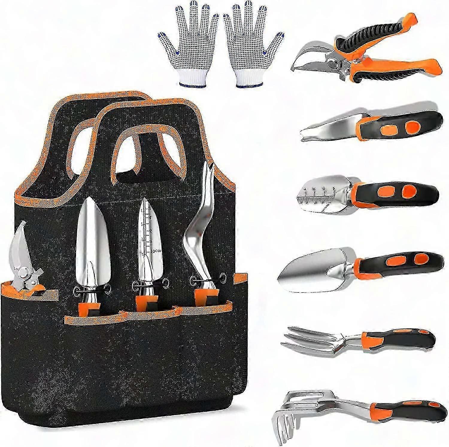 8-teiliges Garten-set, Robuste Gartengeräte Aus Edelstahl, Rutschfeste Gummigriffe, Inklusive Aufbewahrungstasche, Gartenschere, Outdoor-handset