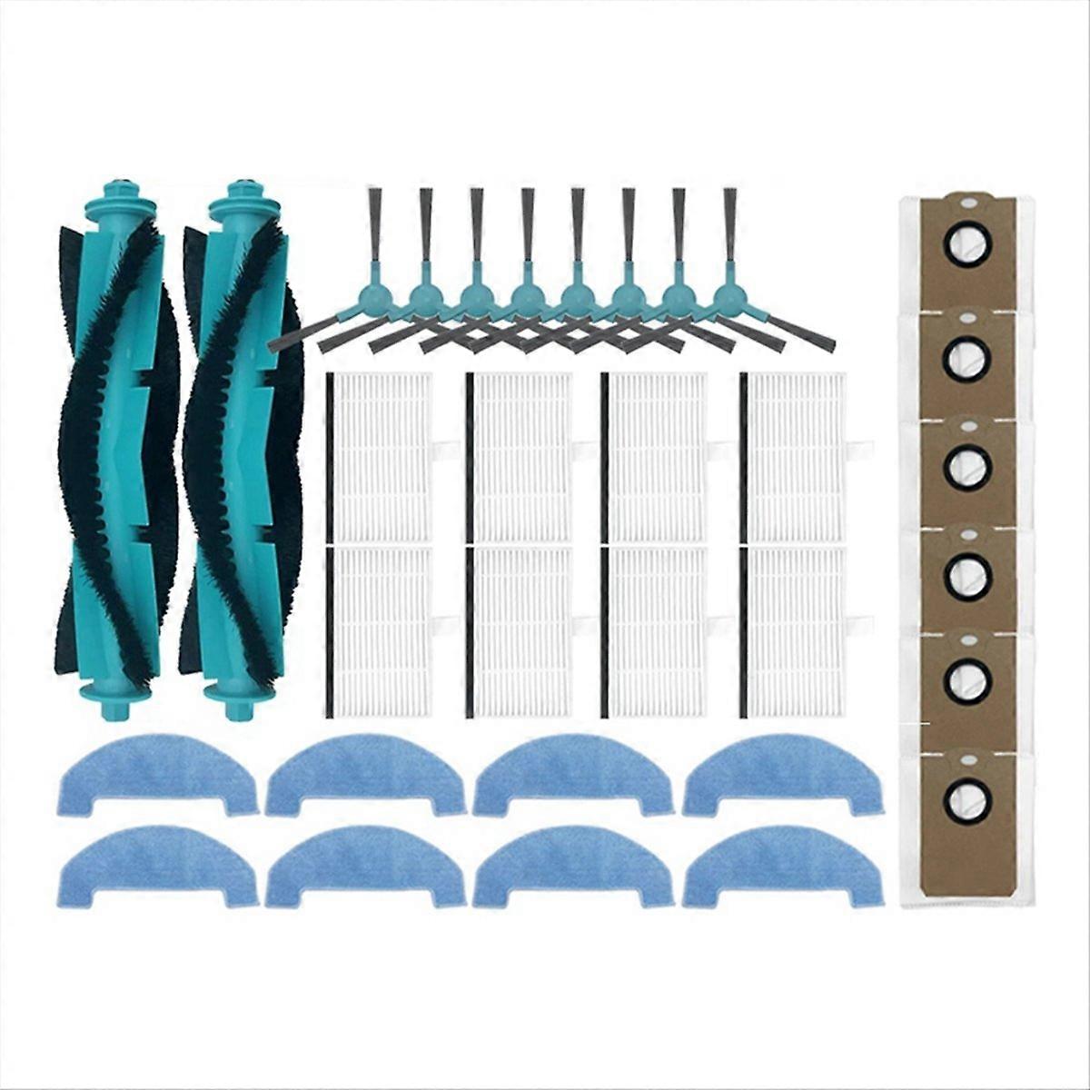 Set Mit 4 Zubehörteilen Für Saugroboter: Seitenbürste, Hepa-filter, Wischmopp Und Staubbeutel Für Eine Umfassende Reinigung.