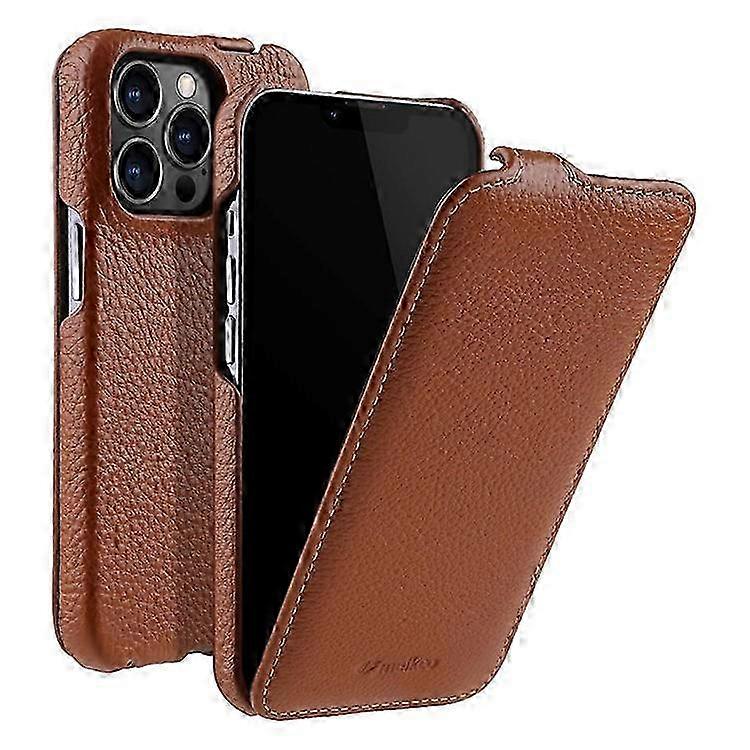 Echtlederhülle Aus Rindsleder Für Iphone 12/12 Pro – Litschi-farbene Pc-hülle Mit Vertikaler Klappe Von Elkco