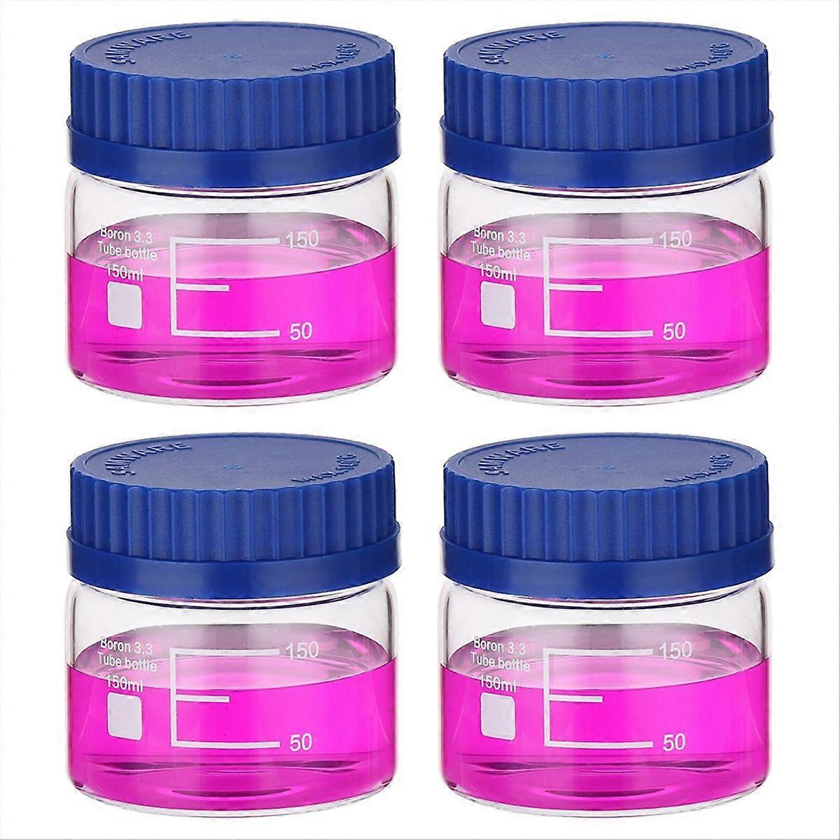 Runde, Graduierte Borosilikatglasflaschen 150 Ml, 4er-set, Weite Öffnung, Dickwandige, Hitzebeständige Behälter Für Flüssigkeiten Und Verschiedene Produkte, Präzise Graduierung, Vielseitig Einsetzbar.