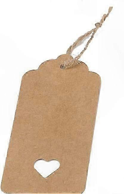 Packung Mit 100 Naturfarbenen Kraftpapier-anhängern Mit Kordel Für Gepäck, Hochzeiten, Diy-projekte Und Bastelarbeiten. Die Anhänger Mit Herzausschnitten Sind 9,5 X 4,5 Cm Groß Und Braun.