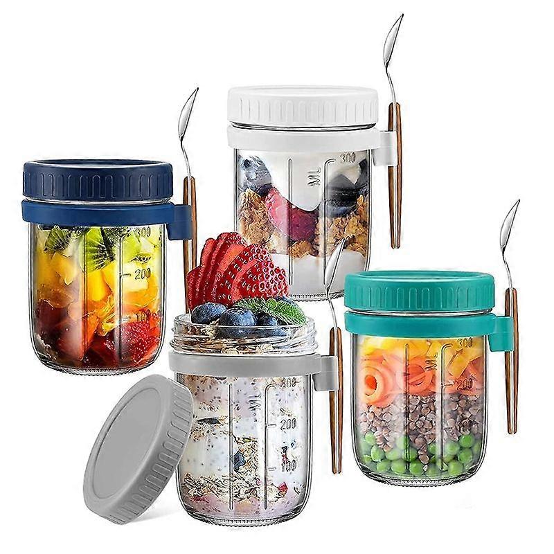 4 Haferflockengläser Mit Deckel Und Löffeln, 340-ml-gläser Für Overnight Oats, 4er-set