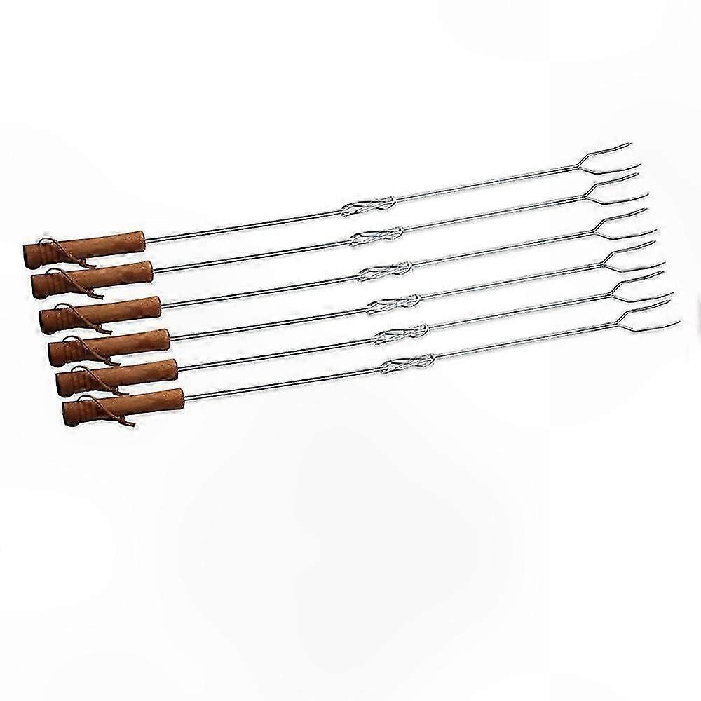 Teleskop-grillgabeln Aus Edelstahl, 6er-set Mit Holzgriffen, Verschiedene Farben, Ideal Zum Grillen Im Freien