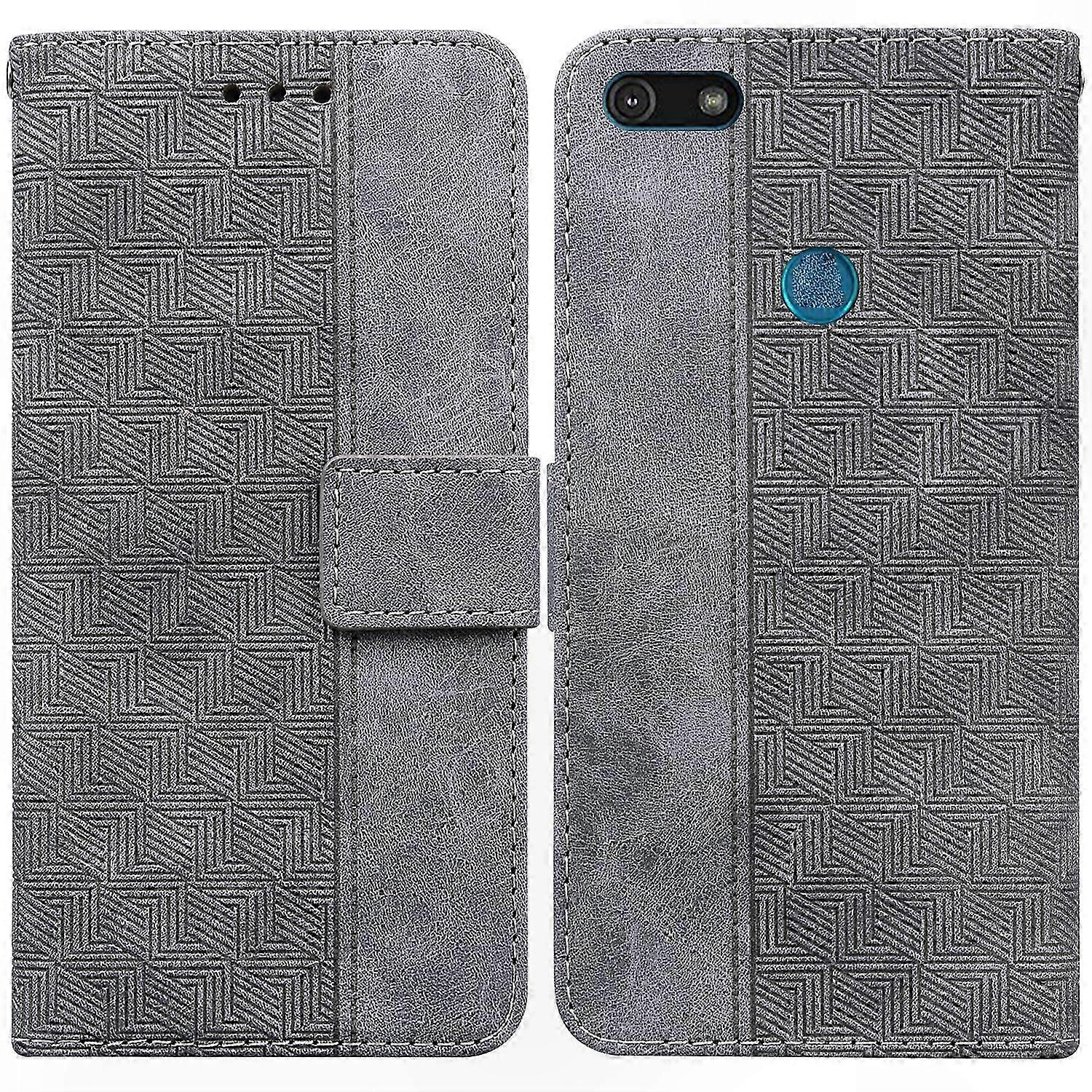 Moto E6 Play Handyhülle Mit Geometrisch Geprägtem Lederbezug, Robuster Schutz Und Elegantes Design Für Ihr Smartphone.