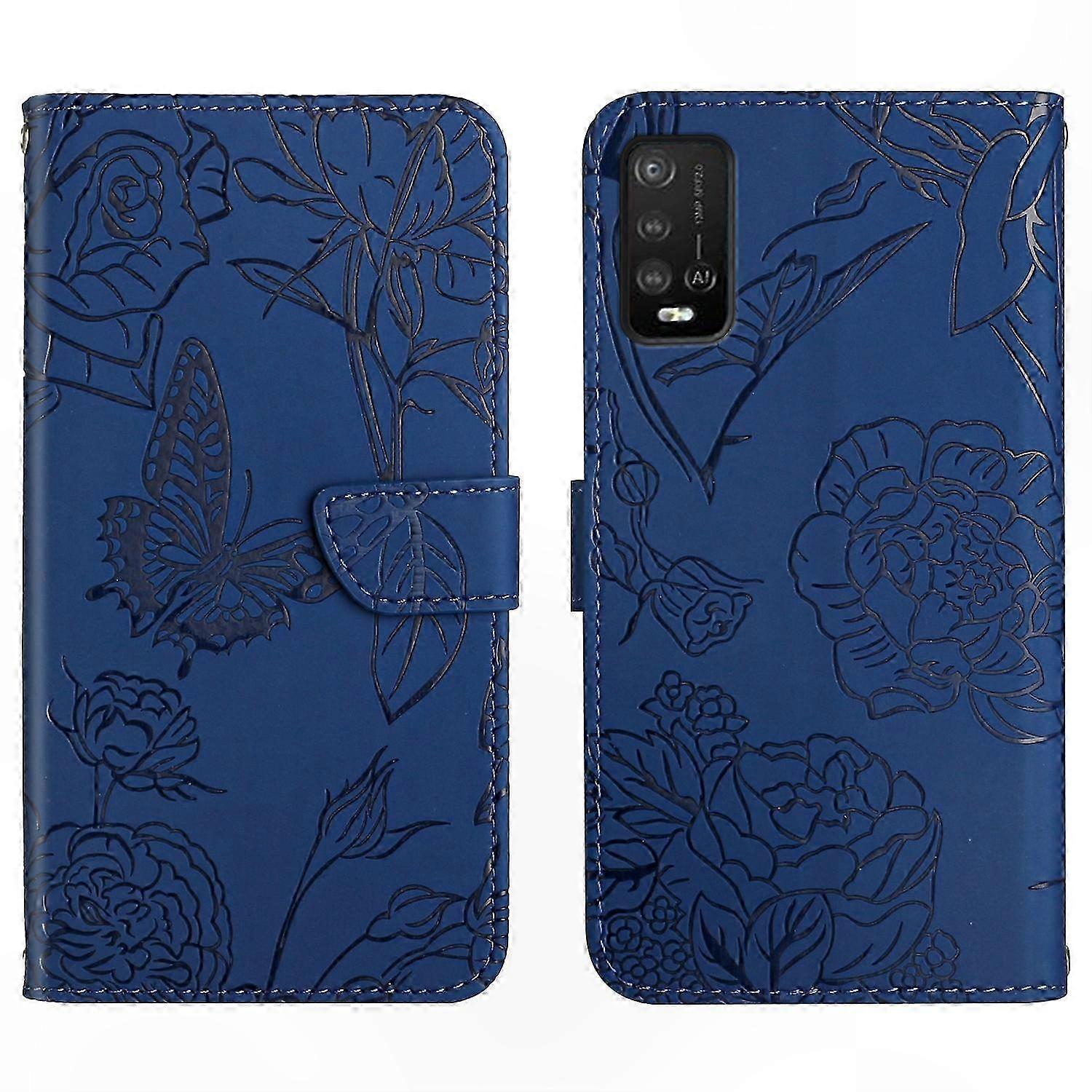 Emed Echtlederhülle Mit Schmetterlings- Und Pfingstrosenmuster, Schutzhülle Für Power U10 Und U20 Smartphones, Elegante, Robuste Und Edle Verarbeitung.