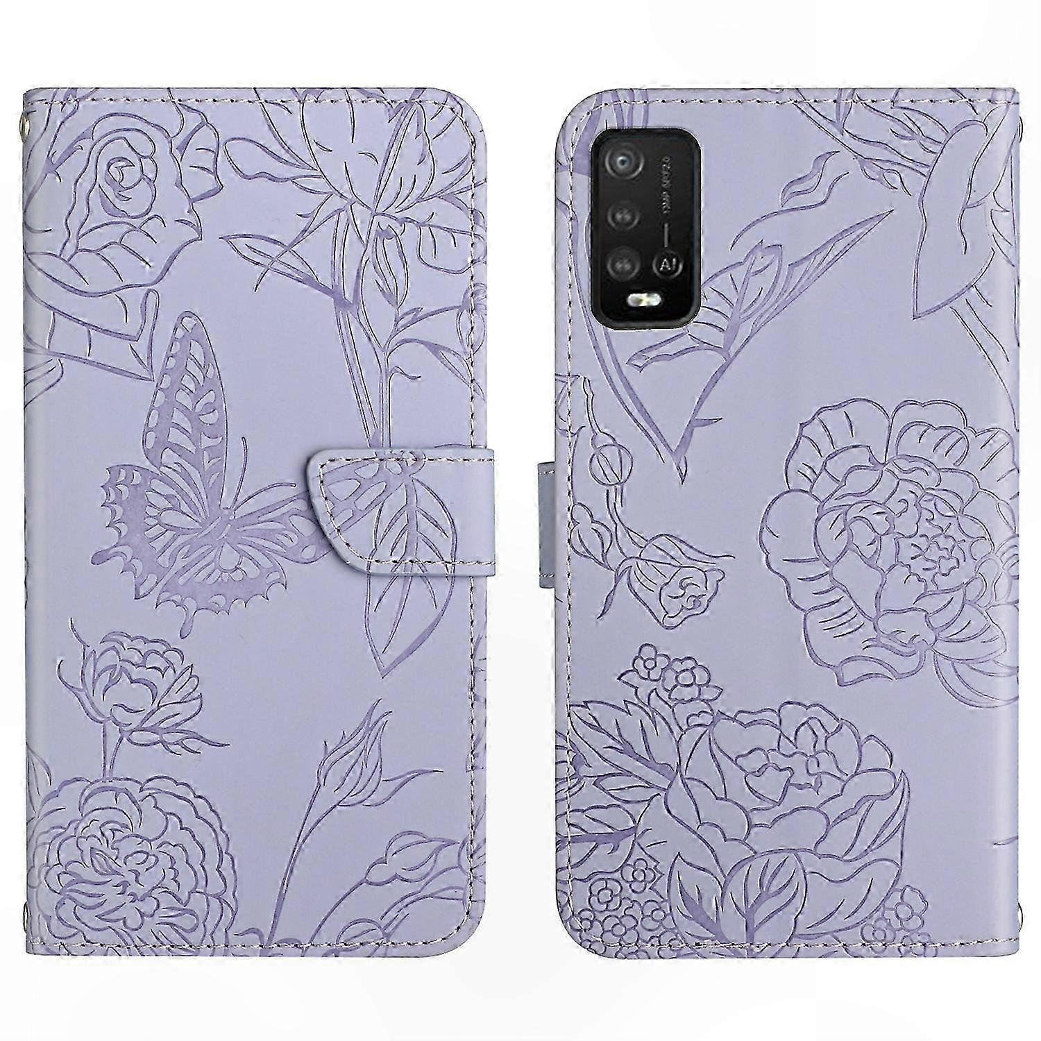 Emed Echtlederhülle Für Das Power U10 / U20 Handy, Elegante Hülle Mit Schmetterlings- Und Pfingstrosenmuster, Robuster Schutz, Hochwertige Verarbeitung, Smartphone-kompatibles Zubehör, Raffiniertes Un