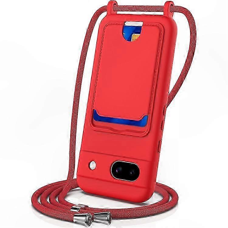 Silikon-handyhülle Für Pixel 8a Mit Kartenhalter Und Trageband, Robuste Rückseite, Stoßfester Schutz, Praktisches Zubehör Für Reisen Und Den Täglichen Gebrauch