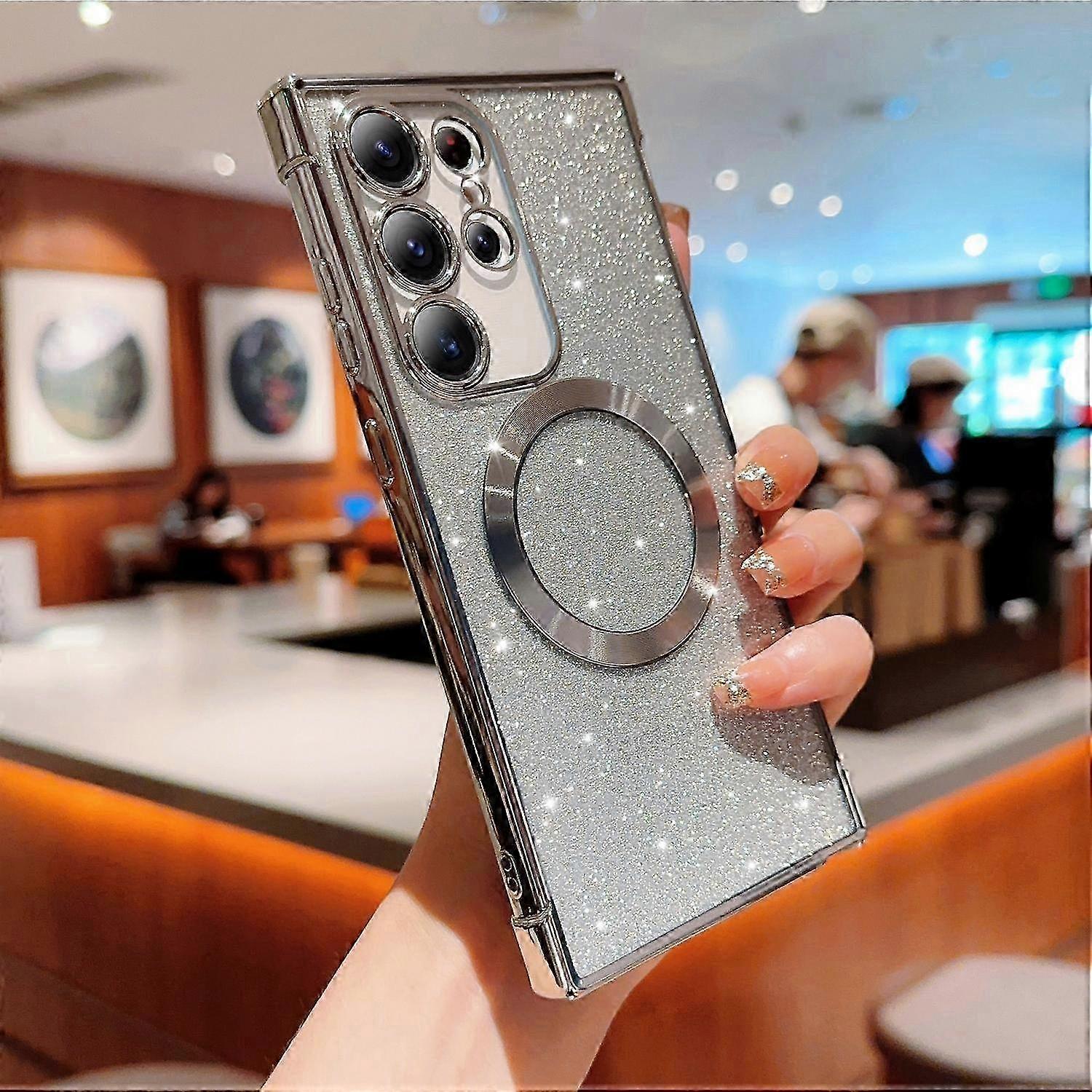 Magnetische, Galvanisierte, Glitzernde Transparente Hülle Für Samsung Galaxy S25 Ultra, Magsafe-kompatibel, Schlanker Schutz Mit Glitzer, Robuste Magnetische Hülle