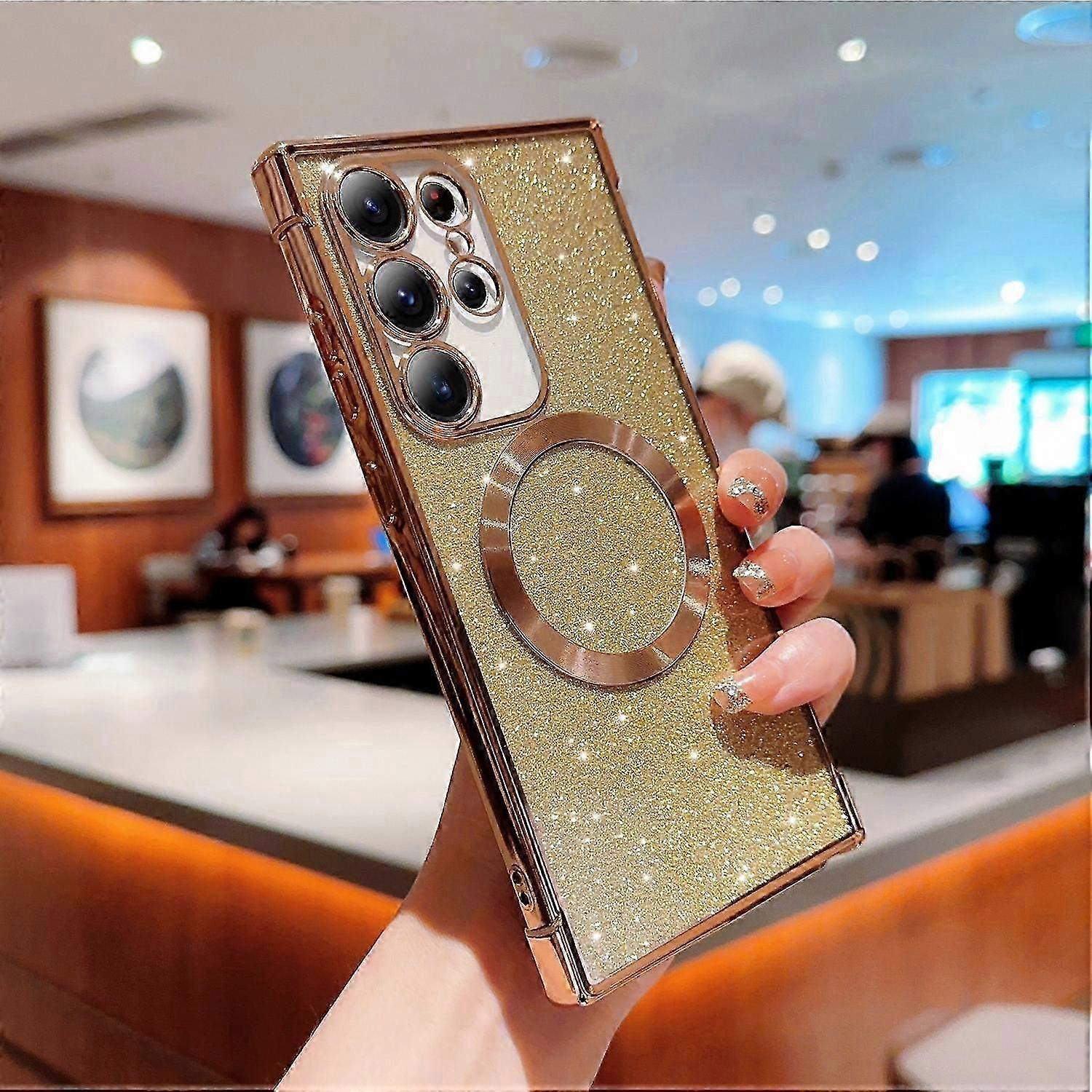 Magnetische Glitzer-schutzhülle Für Samsung Galaxy S25 Ultra, Magsafe-kompatibel, Ultradünne Hülle Mit Goldglitzer