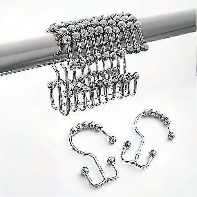 Kongqtee Doppelgleiter-duschvorhangringe Aus Gebürstetem Nickel, 12er-set Für Duschvorhangstangen, Satiniertes Chrom-finish, Robust Und Geräuschlos.