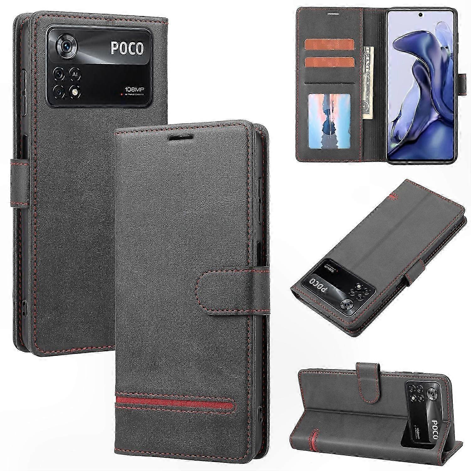 Echtleder-wallet-hülle Für Xiaomi Poco X4 Pro 5g Smartphone, Magnetische Hülle Mit Kartenfächern, Robuster Schutz