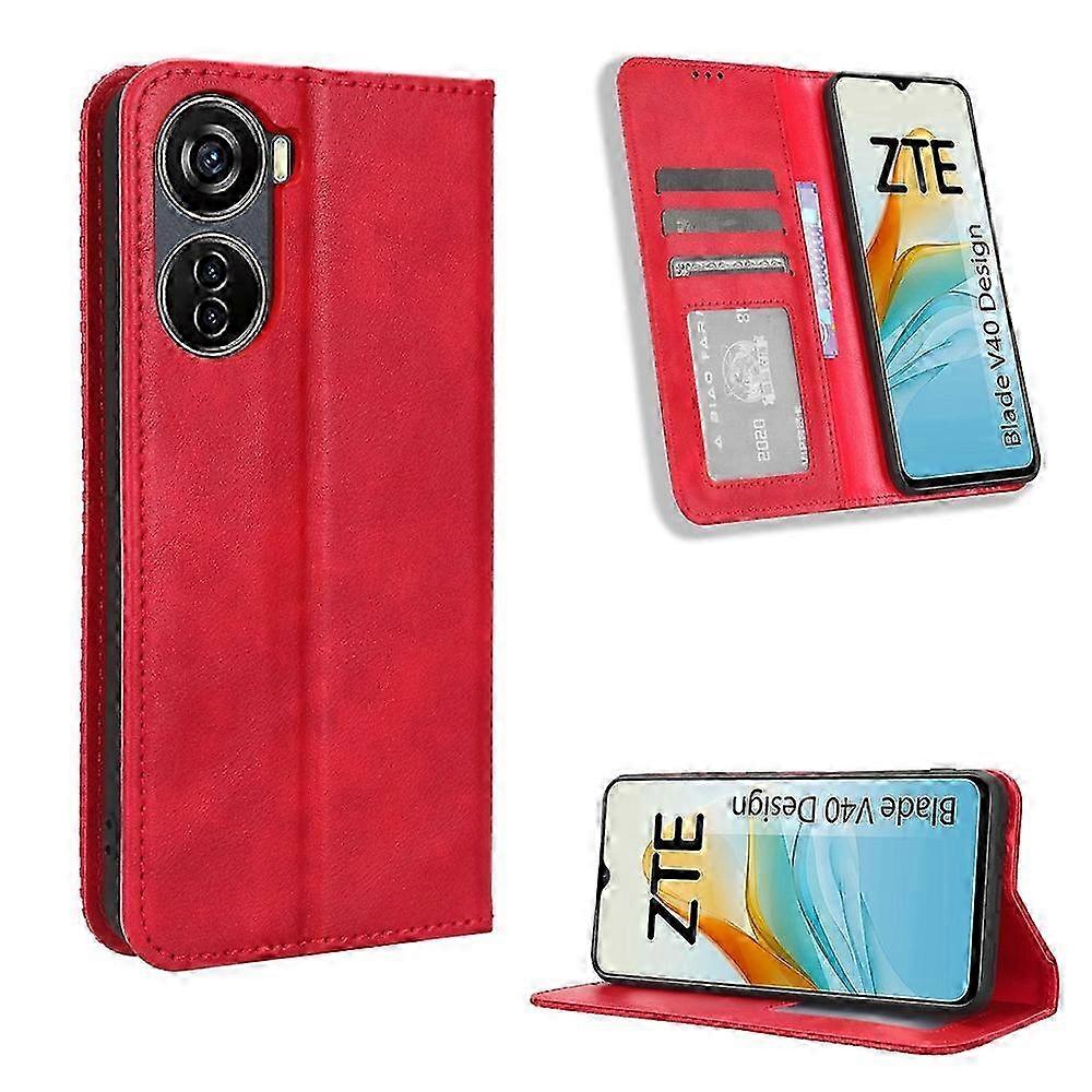Retro-lederhülle Für Blade V40, Magnetverschluss, Vintage-leder-handyhülle, Langlebiger Und Stilvoller Schutz