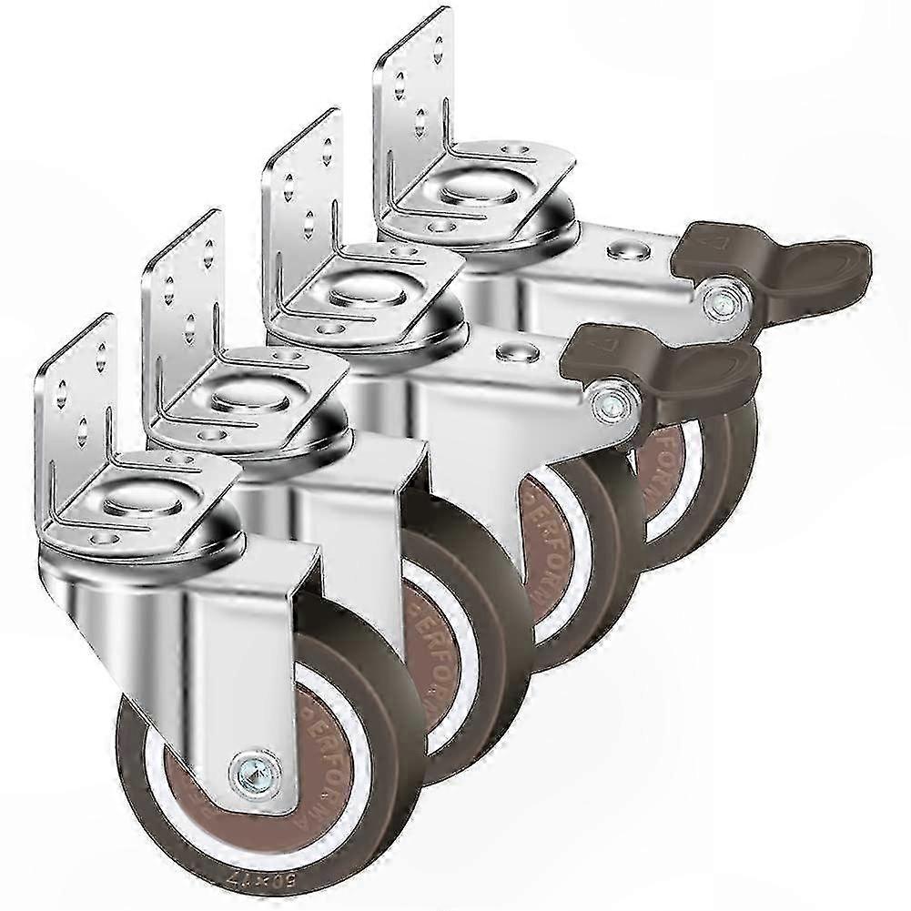 Satz Mit 4 Lenkrollen 50 Mm, Tragfähigkeit 100 Kg, L-förmige Räder Mit Bremse, 360°-drehung Für Den Innen- Und Außenbereich (2 Gebremst, 2 Frei Drehbar)