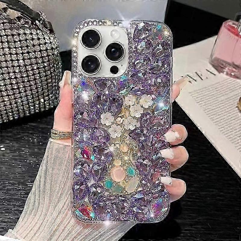 Mit Strasssteinen Besetzte Pc-handyhülle, Pflaumenblüten-design, Handgefertigt, Robuste Smartphone-hülle, Schlanker Schutz, Elegantes Design, Multifunktional Kompatibles Modell, Goldfinish, Stoßfest,