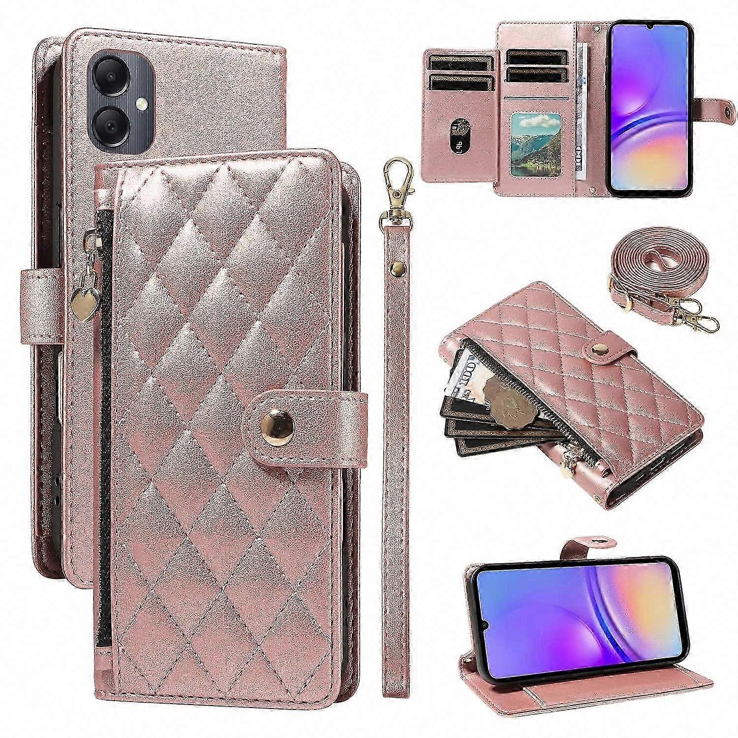 Galaxy A06 5g/4g Kartenetui Mit Trageschlaufe, Lederetui Mit Rautenmuster Und Integriertem Ständer
