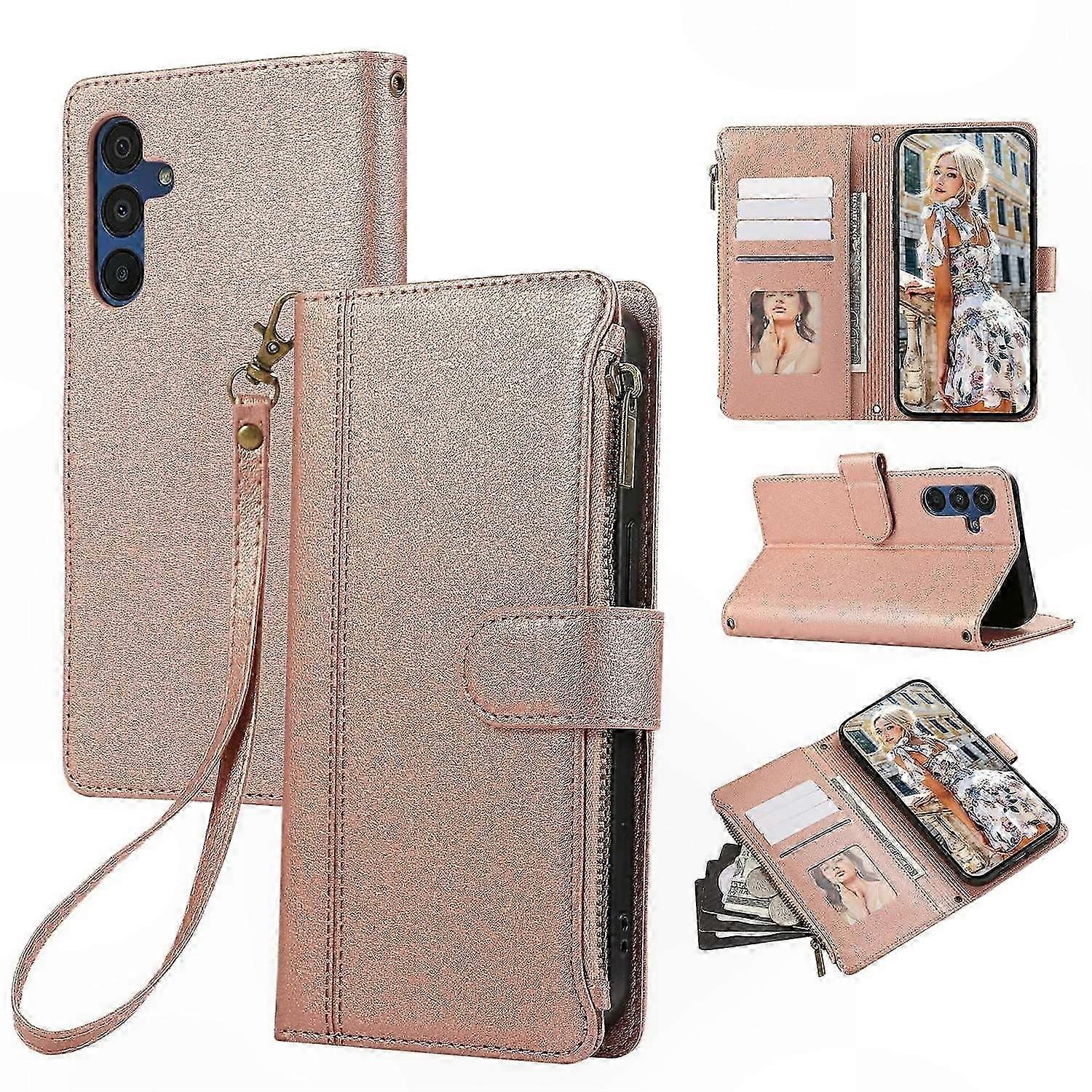 Lederhandyhülle Mit Reißverschluss, Handschlaufe Und Mehreren Kartenfächern, Kompatibel Mit Verschiedenen Modellen, Praktische Taschen Und Robuster Schutz, Elegante Und Langlebige Verarbeitung.