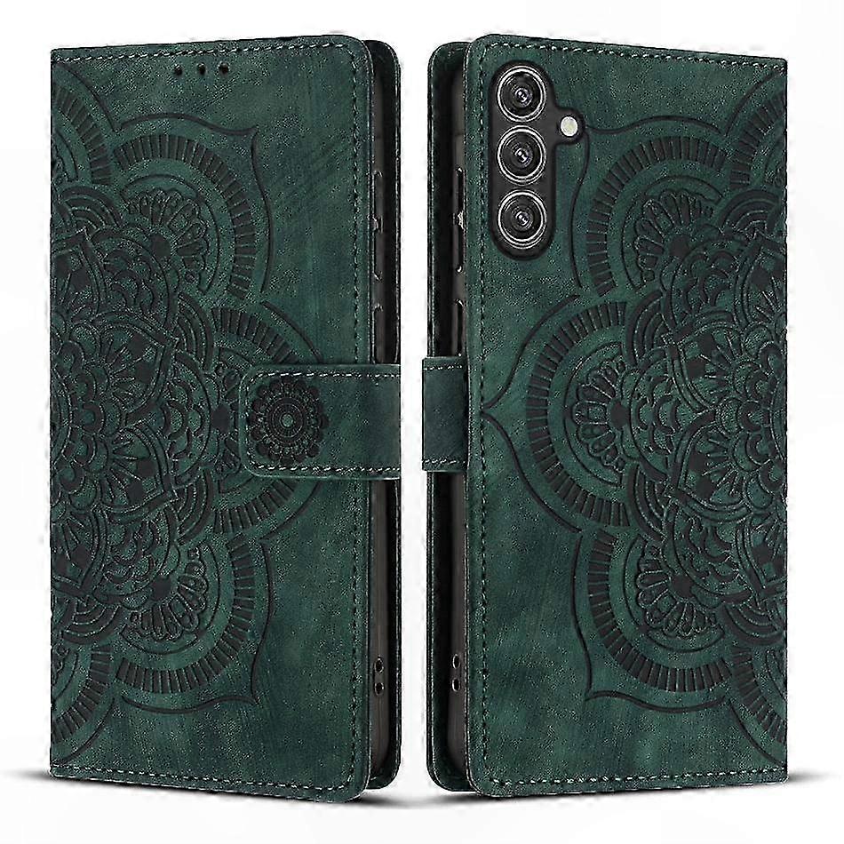 Retro-handyhülle Aus Mattiertem Leder Mit Eingraviertem Mandala-muster