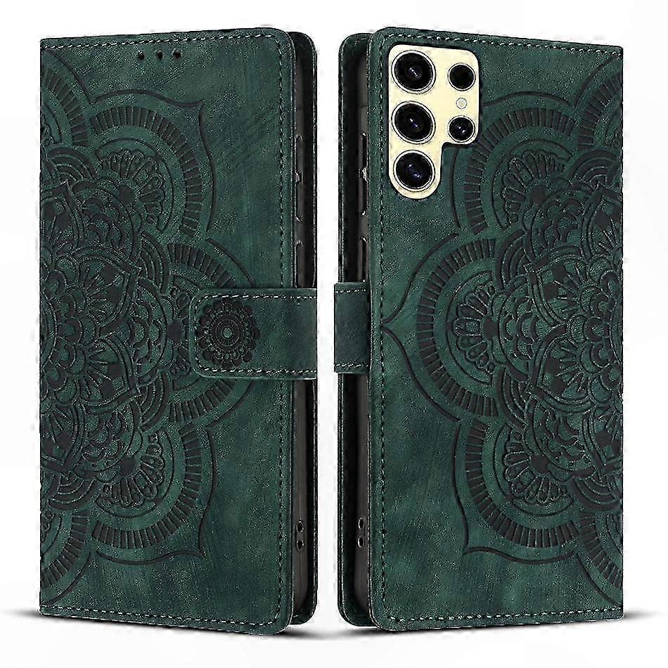 Retro-handyhülle Aus Mattiertem Leder Mit Eingraviertem Mandala-muster, Vintage-design, Eleganter Und Robuster Schutz, Klapphülle, Kompatibel Mit Smartphones, Trendiges Accessoire, Hochwertige Verarbe
