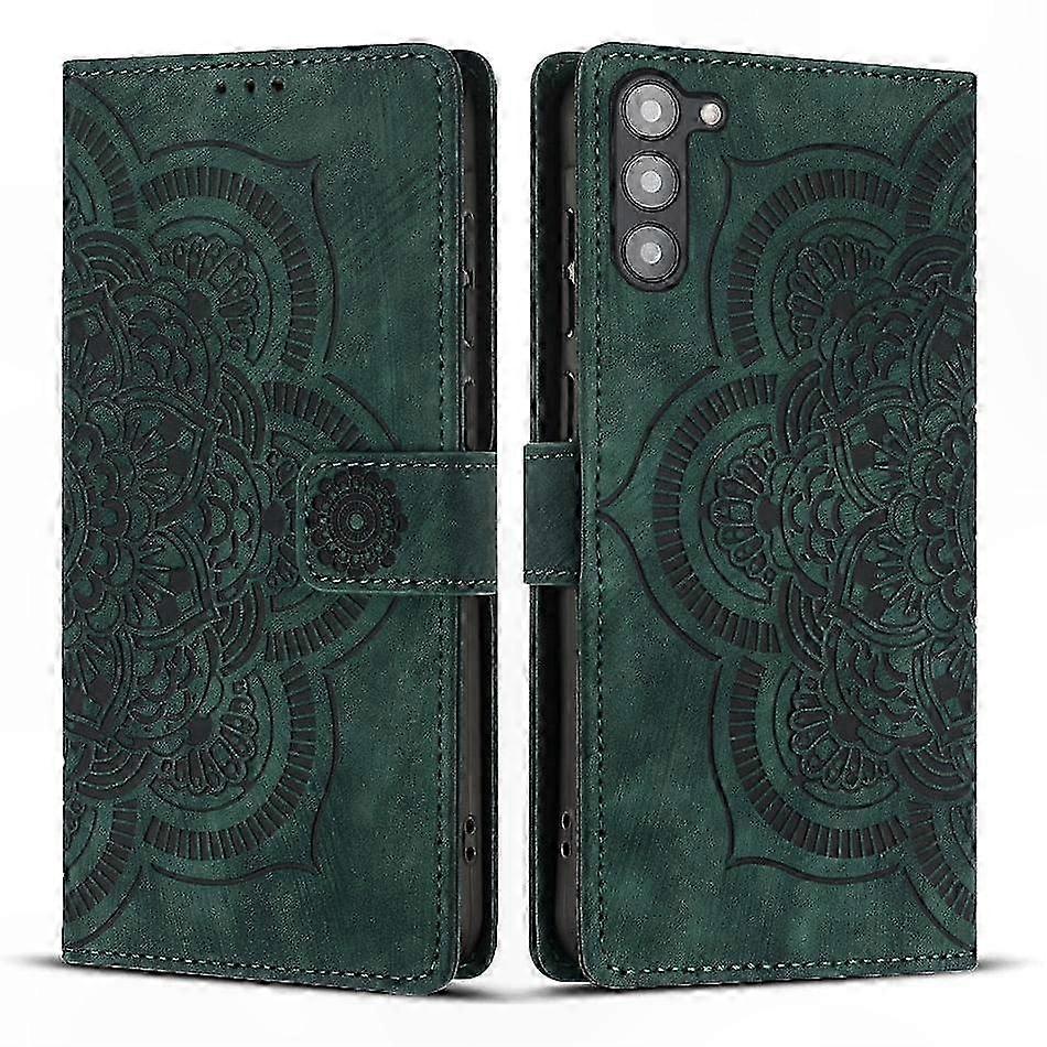 Retro-handyhülle Aus Mattiertem Leder, Eingraviertes Mandala-muster, Elegante Und Robuste Hülle, Schutz Im Alltag, Einzigartiger Vintage-stil.