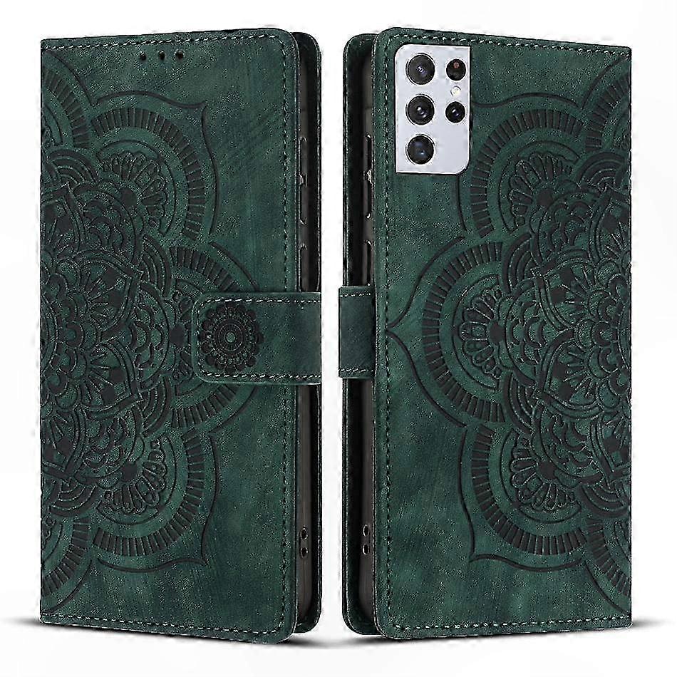 Retro-handyhülle Aus Mattiertem Leder, Eingraviertes Mandala-muster, Elegante Hülle, Robuster Schutz, Strukturierte Oberfläche, Vintage-accessoire Für Smartphones.