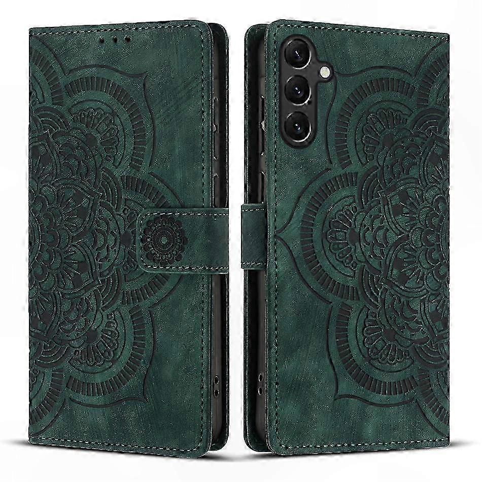 Retro-etui Aus Mattiertem Leder, Eingraviertes Mandala-muster, Schutzhülle Für Smartphones, Vintage-design, Strukturierte Oberfläche, Elegante Und Robuste Tasche.