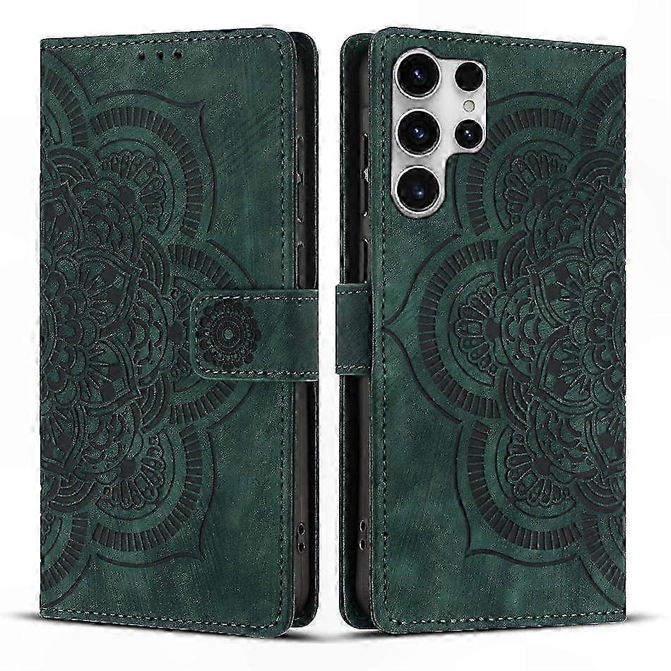 Retro-handyhülle Aus Mattiertem Leder, Eingraviertes Mandala-muster, Elegante Schutzhülle, Vintage-design, Mattierte Oberfläche, Smartphone-kompatibel, Bohème-stil, Robuste Tragetasche.