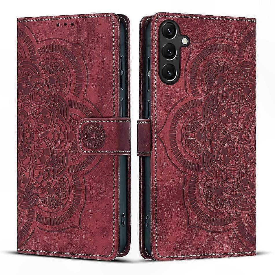 Retro-handyhülle Aus Mattiertem Leder, Eingraviertes Mandala-muster, Elegante Handyhülle, Mattierte Oberfläche, Robuster Schutz, Vintage-design, Strukturierte Ledertasche Für Smartphones.