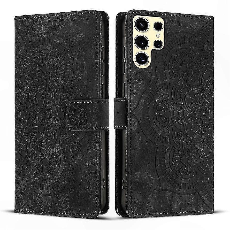 Retro-handyhülle Aus Mattiertem Leder, Eingraviertes Mandala-muster, Vintage-design, Robuster Schutz, Strukturierte Oberfläche, Elegantes Und Langlebiges Accessoire.
