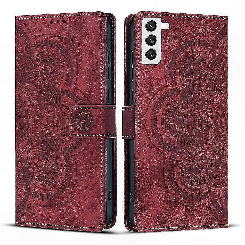 Retro-schutzhülle Aus Mattiertem Leder Mit Eingraviertem Mandala-muster Für Smartphones