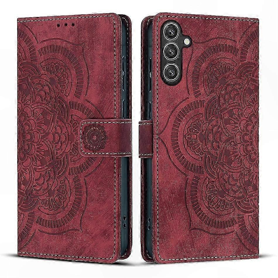 Retro-handyhülle Aus Mattiertem Leder Mit Eingraviertem Mandala-muster, Elegante Und Schützende Hülle