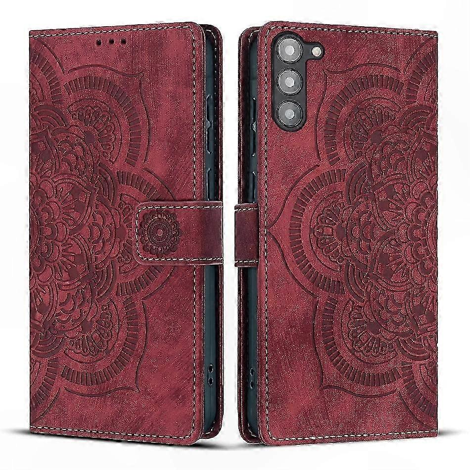 Retro-handyhülle Aus Mattiertem Leder Mit Eingraviertem Mandala-muster, Elegante Und Langlebige Schutzhülle