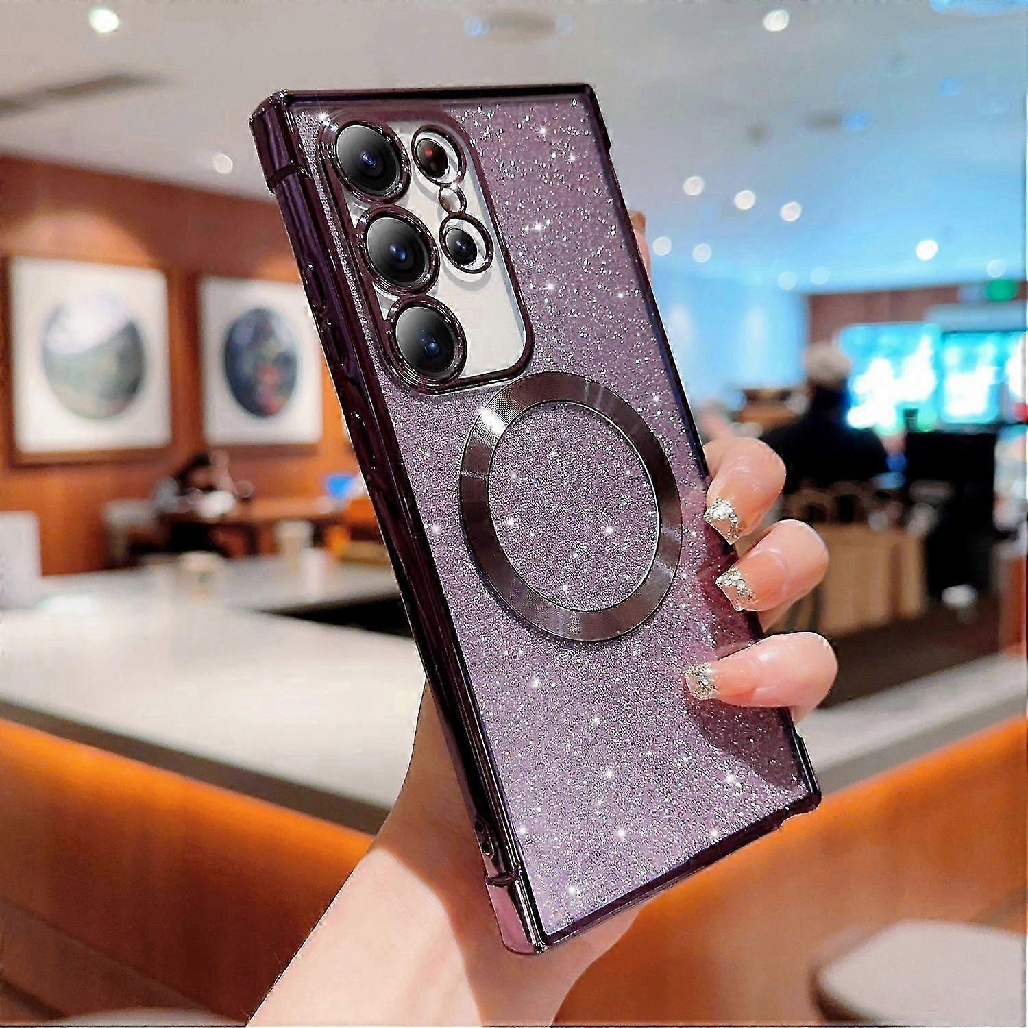 Transparente Galaxy S25 Ultra Hülle Mit Magnetischem Elektrolytglitter, Magsafe-kompatibel, Schlanker Und Leichter Schutz, Glitzerhülle Für Samsung S25 Ultra