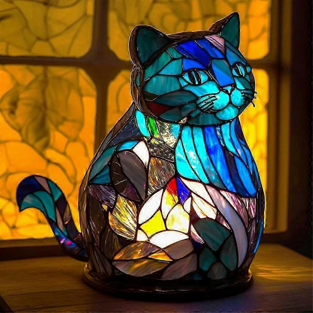 Elegante Tischleuchte Mit Tiermotiv, Nachtlicht Aus Farbigem Kunstharz In Buntglasoptik Für Büro Oder Schlafzimmer.