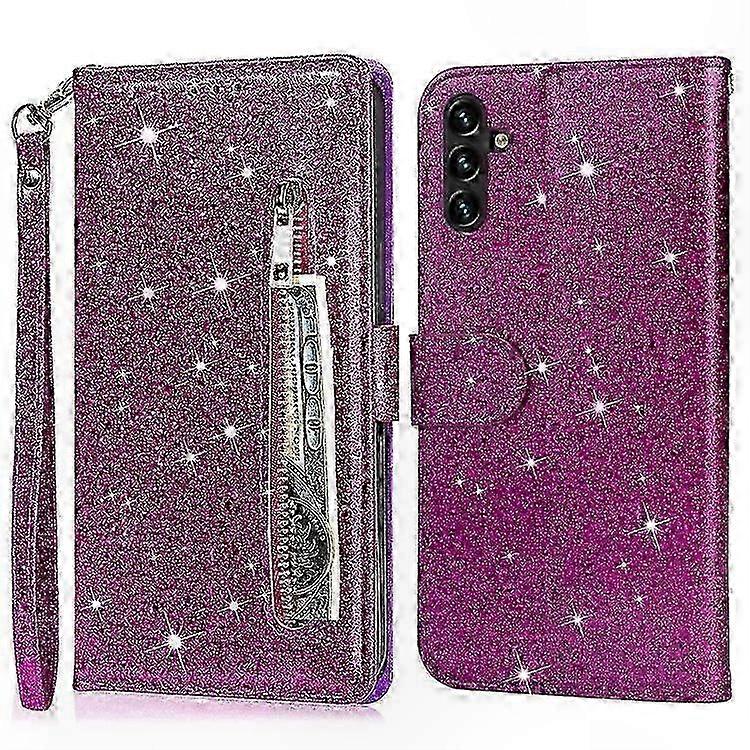 Glänzende Hartschalen-schutzhülle Für Samsung Galaxy A26 5g Mit Reißverschlusstasche, Klappdeckel Und Ständer, Glitzerndes Leder, Robuster Schutz