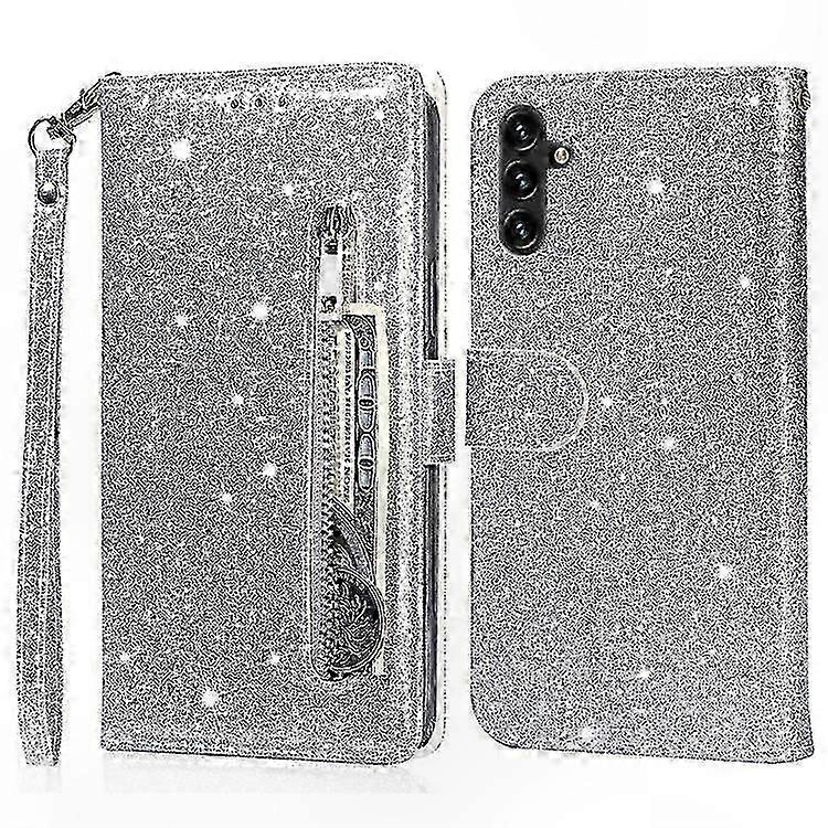 Glitzernde Leder-klapphülle Mit Reißverschlusstasche Für Samsung Galaxy A26 5g, Schutzhülle Mit Integriertem Ständer