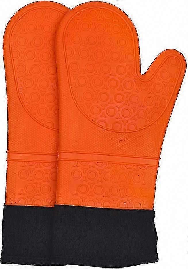 Extra Langer, Hitzebeständiger, Rutschfester Silikon-ofenhandschuh, Orange, 2-teiliges Set
