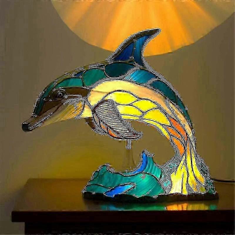 Bunte Elefanten-tischlampe Aus Kunstharz Im Tiffany-stil, Elegante Inneneinrichtung, Warmes Umgebungslicht, Einzigartiges Handgefertigtes Stück.