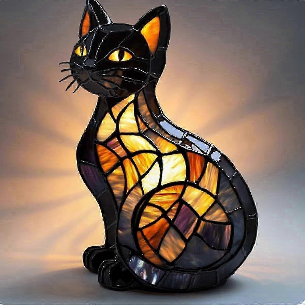 Retro-3d-katzen-stehlampe, Tischlampe Aus Getöntem Glas, Led-leuchte Aus Kunstharz Für Die Heimdekoration, Niedliche Tiere, Geschenkidee