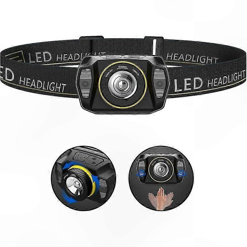 Wiederaufladbare Led-stirnlampe Mit Usb-anschluss, Lichtsensor, Verstellbarer, Wasserdichter Taschenlampe Für Camping, Wandern, Radfahren, Angeln Und Andere Outdoor-aktivitäten.