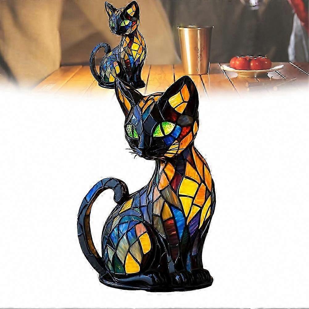 Katzen-tischleuchte Aus Getöntem Harz, Katzen-nachtlicht, Dekorative Stehlampe Aus Farbigem Glas Für Den Nachttisch